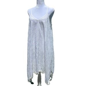 Goa Beachwear by Japna White Butterfly Embroidered Pom Pom Dress Medium Cotton